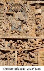 CONQUES, FRANCE, June 19, 2015 : The St.Foy Abbey In Conques Is A Popular Stop For Pilgrims On Their Way To Santiago De Compostela. St. Foy Abbey Was Added To The UNESCO World Heritage Sites In 1998.