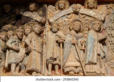 CONQUES, FRANCE, June 19, 2015 : The St.Foy Abbey In Conques Is A Popular Stop For Pilgrims On Their Way To Santiago De Compostela. St. Foy Abbey Was Added To The UNESCO World Heritage Sites In 1998.