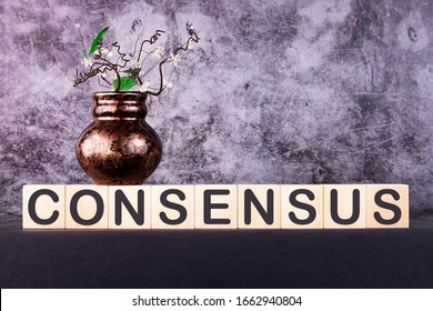 CONSENSUS Word Made With Building Blocks On A Gray Background