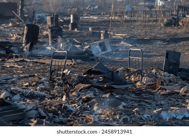 Consequences of the fire. Bed under rubble.