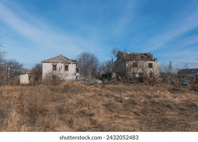 Consequences of a rocket explosion in a private house. War in Ukraine. Remains of private houses in the city of Dnepr. Consequences of the shelling - Powered by Shutterstock - Get 15% off with code: PIKWIZARD15