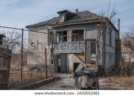 Consequences of a rocket explosion in a private house. War in Ukraine. Remains of private houses in the city of Dnepr. Consequences of the shelling