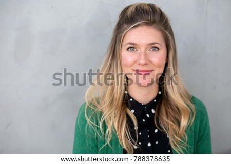 Conservative outdated unfashionable plain Jane headshot in nerdy bizarre outfit