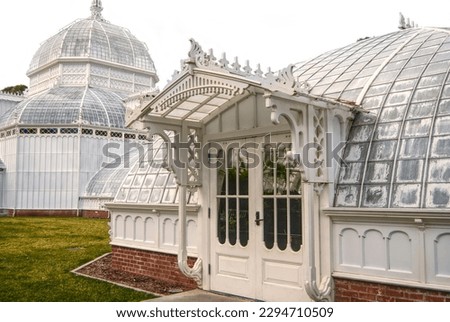 Conservatory of Flowers Victorian style greenhouse doors in Golden Gate Park, San Francisco, California 