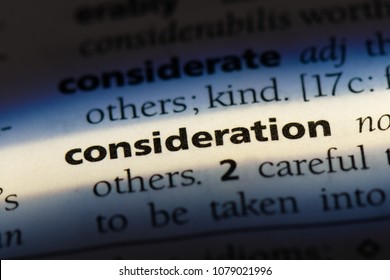 Consideration Word In A Dictionary. Consideration Concept