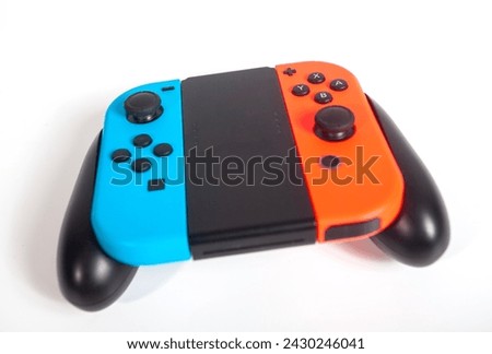 Console game Joy-Con controllers isolated on white background.