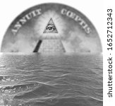 Conspiracy theory concept. All Seeing Eye and Pyramid on USA dollar banknote, Portrait from United States of America 1 Dollar 1935 Banknote. Collection.