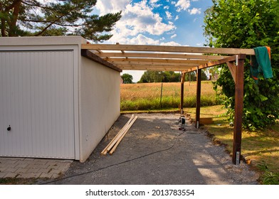 consrtuction area of a carport in the summer