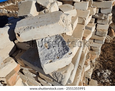 consruction debris, bricks, rubble piled up