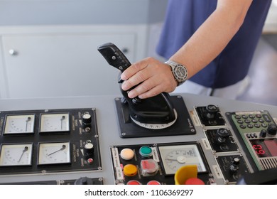 CONSTANTA, ROMANIA - MAY 19, 2018:  Tug Boat Control Equipment In The Captain’s Control Cabin