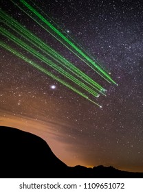 The Constellation Orion Highlighted During A Long Exposure With A Green Laster Pointer During An Astronomy Program, Washoe County, Nevada, USA.