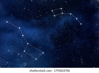 The constellation Ursa Major and Ursa Minor in the starry sky as background