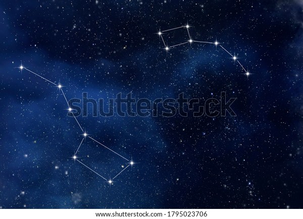 The constellation Ursa Major and Ursa Minor in\
the starry sky as\
background