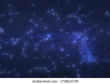 Constellations in outer space. Constellation stars on the night sky with lines. Elements of this image were furnished by NASA