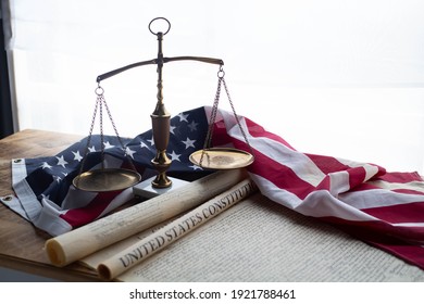 Constition of the USA with US flag - Shutterstock ID 1921788461