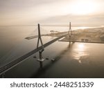 The Constitution of 1812 Bridge at dawn by drone, Cadiz, Andalucia, Spain, Europe