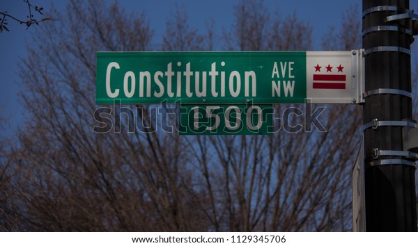 Constitution Avenue Sign in\
Washington, DC