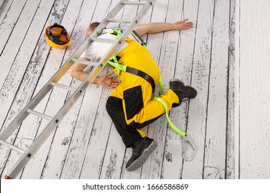 Construction Accident. Fall From A Ladder.