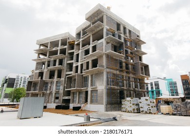 Construction Of Apartments Building In A Stylish Residential Neighborhood. High Quality Photo