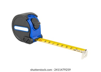 Construction blue tape measure isolated on white background. - Powered by Shutterstock