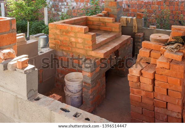 Construction Brick Fireplace Gazebo Stock Photo Edit Now 1396514447