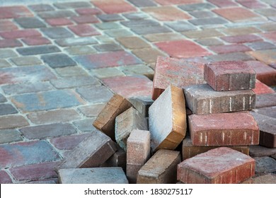 Construction Of Brick Paved Sidewalk, Half Built Pavement Road