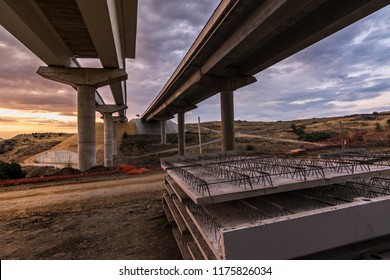 Construction bridge in the expansion works the ring road in Segovia (Spain)