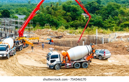 construction building works with concrete pump