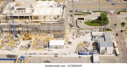 Construction In The Center Of WarsawPoland - May 2022. Rebuild Of Museum In The Center Of Capital. Building Site Aerial 