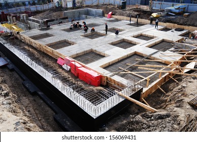 Construction Of Concrete Foundation Of Building, Horizontal