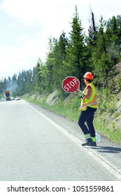 flagger construction crew holding stop shutterstock columbia british canada sign