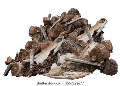 Construction Debris From Concrete, Asphalt After The Construction Of The House. Partial Isolated.