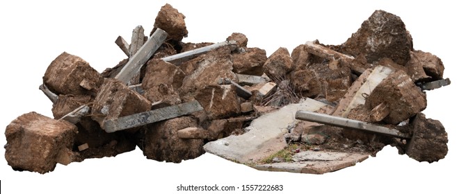 Construction Debris From Concrete, Asphalt After The Construction Of The House. Partial Isolated.