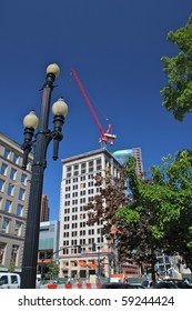 Construction in a downtown setting