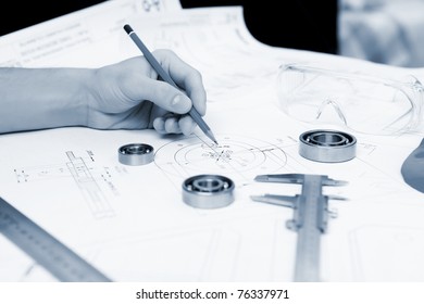 construction drafts and tools on the table
