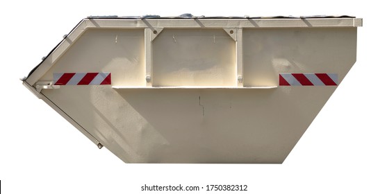 Construction dumpster for residential debris removal or loaded dumpster on white background