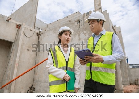 Construction engineer builder working team, Lead architect manager site inspection house construction project assessment process