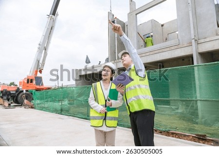 Construction engineer builder working team, Lead architect manager site inspection house construction project assessment process