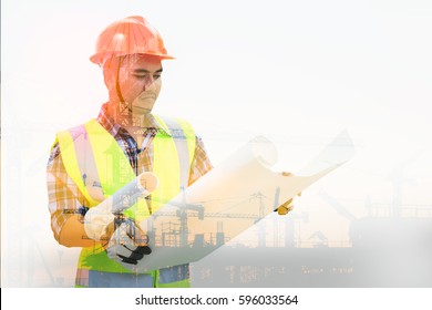 Construction Engineer Double Exposure