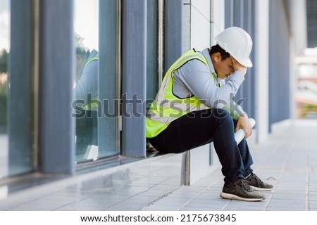 Construction engineer stress of Construction project failure. Unemployment in the Covid Virus Crisis 19 or world economic recession. Impact of the outbreak of virus Covid 19. Business Failure Crisis.