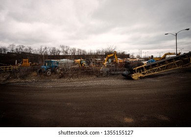 Construction Equipment Parked Near Jefferson Avenue South Of Detroit Michigan