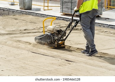 Construction Footpaths Process Soil Compaction Using Stock Photo ...