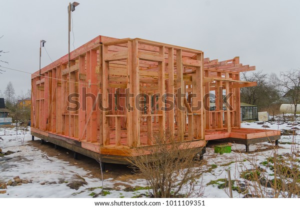 Construction Frame House Winter Stock Photo Edit Now 1011109351