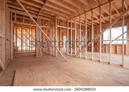 Construction framing with braces still up