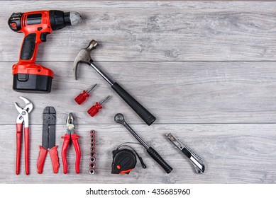 Construction Hand Tools Flat Lay