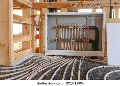 Construction Of House. Tubing Are Elements Of Radiant Floor Heating System