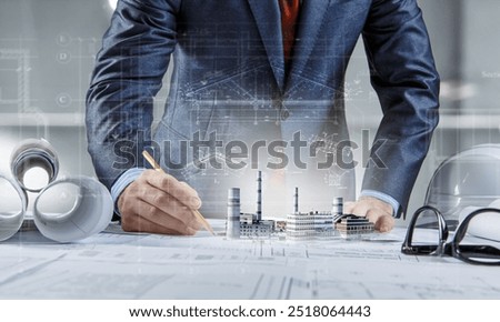Construction industry concept with drafts and plans