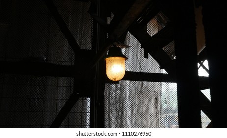 Construction lamp closeup, focused