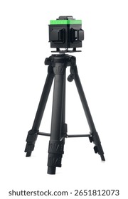 Construction laser level with tripod isolated on white