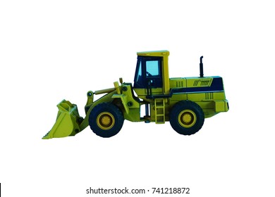 Construction Machine Vehicle Tractor Toy Model Isolated White Background With Clipping Mask Construction Machine Vehicle Tractor Toy Model Isolated White Background With Clipping Mask
